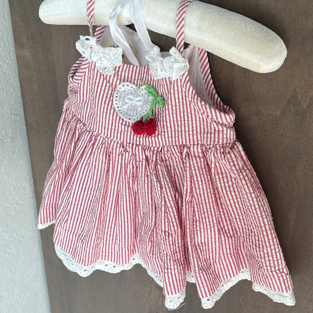 Seersucker cherry dress with bloomers 🍒